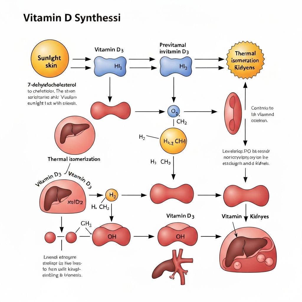 Pathway of vitamin D synthesis from sunlight